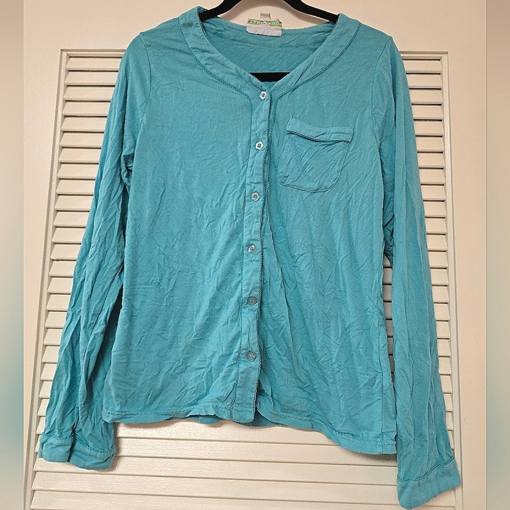 Pangaboo - Blue Long-Sleeve Flower Button Pajama Top